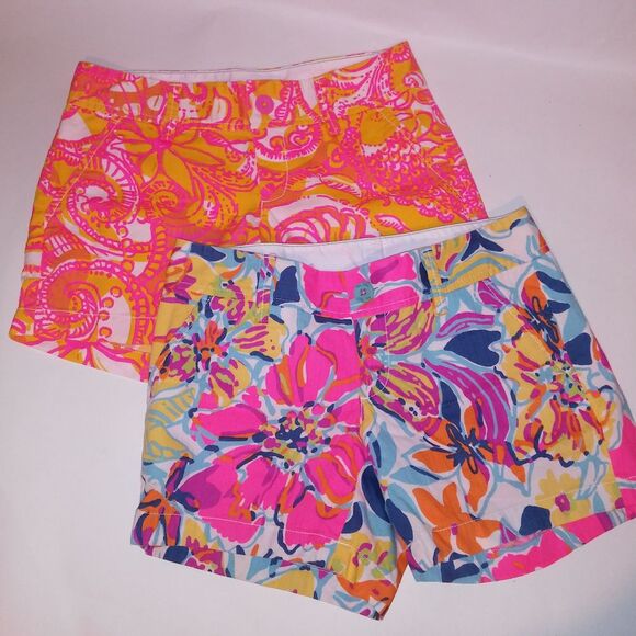Set of 2 Lilly Pulitzer Shorts Womens Size 00 The‎ Callahan Short Pink Multi - Picture 1 of 16